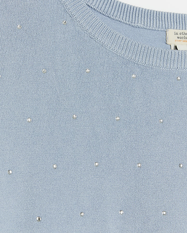 Blue diamante detail t-shirt