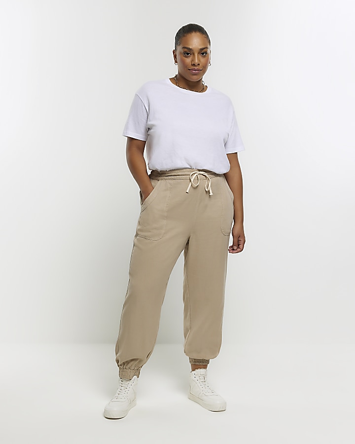 Plus beige lyocell cuffed joggers