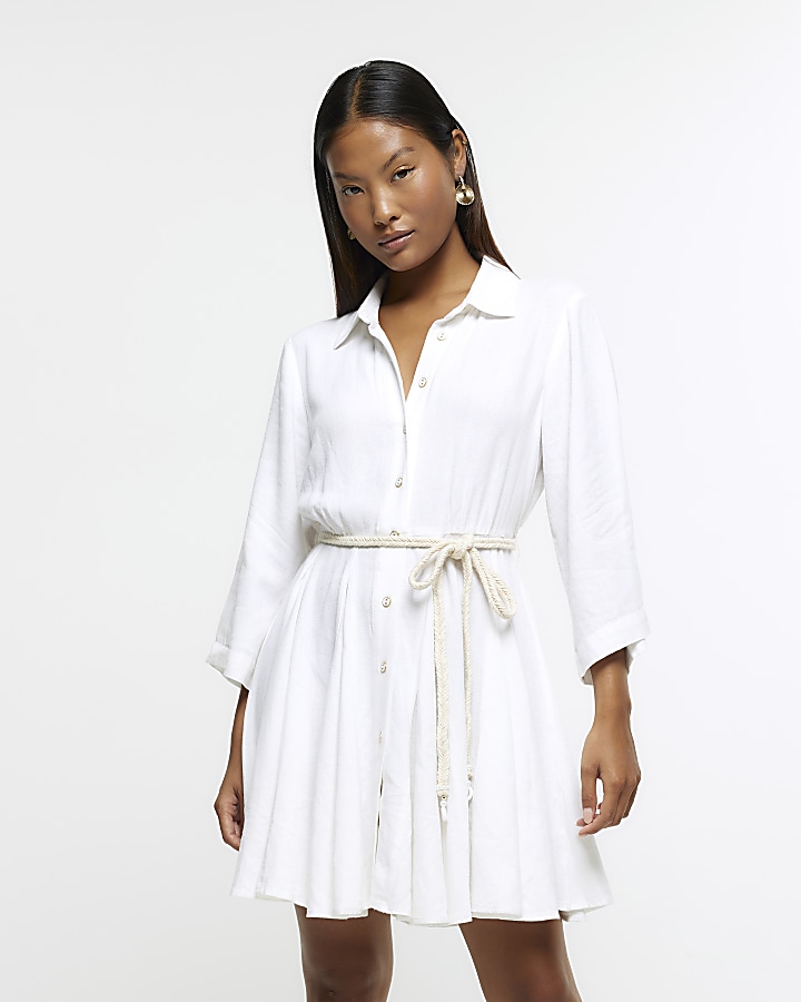 Petite white discount shirt dress