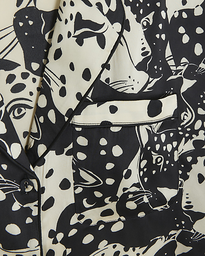 Black satin animal print pyjama set