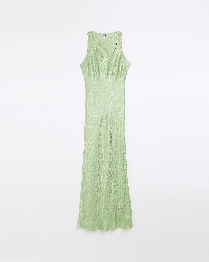 Green jacquard slip maxi dress