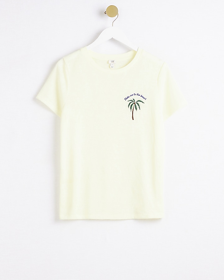 Yellow palm tree graphic t-shirt