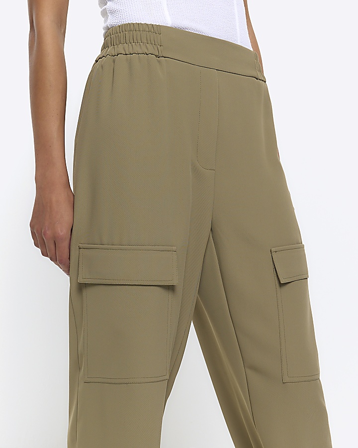 Khaki utility cuffed cargo trousers