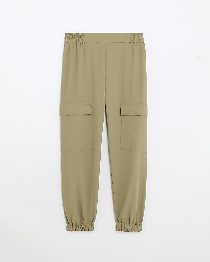 Khaki utility cuffed cargo trousers
