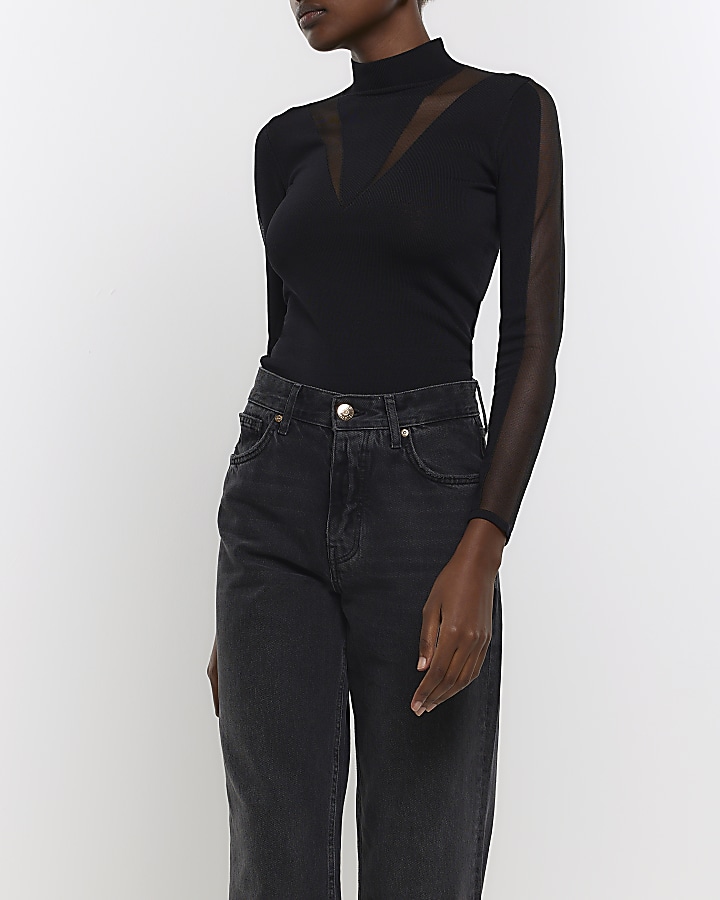 Mock neck black long hotsell sleeve top