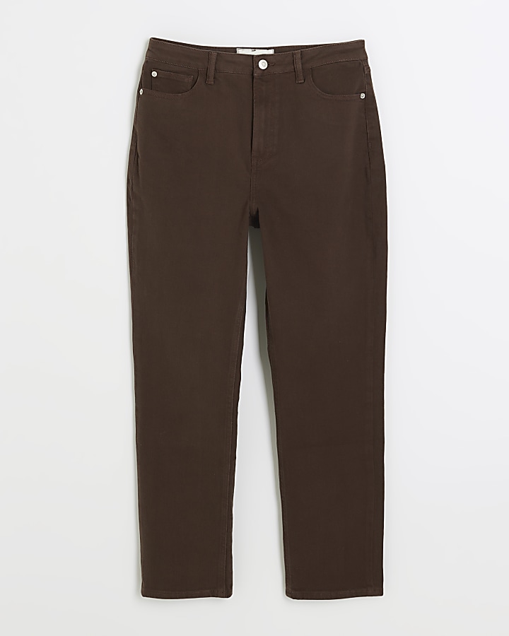 Brown high waisted slim straight jeans