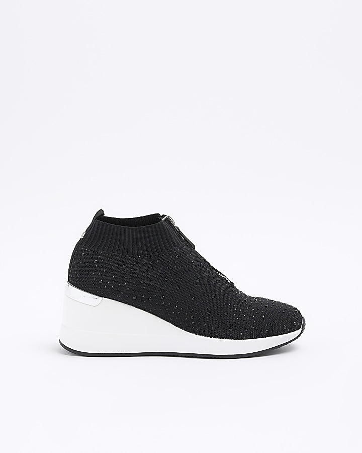 Black store diamante trainers