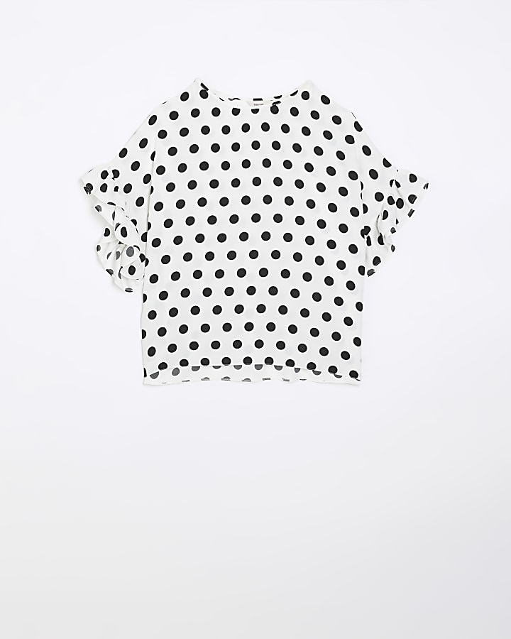 White spotted frill sleeve t-shirt