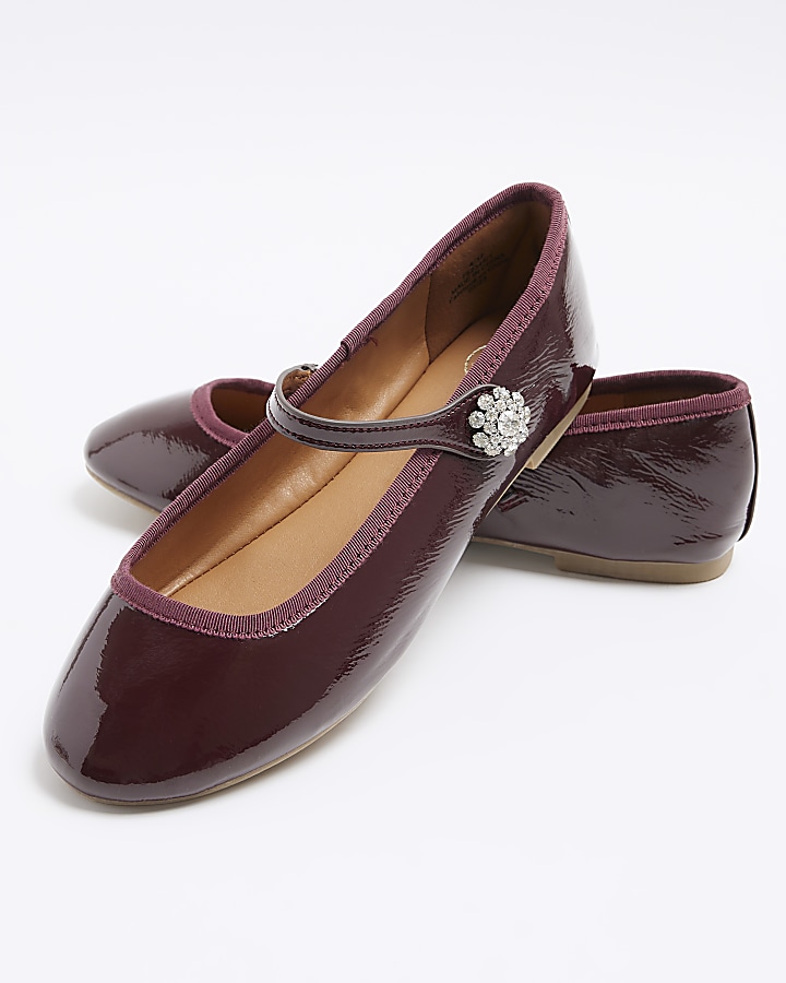 Purple diamante strap ballet shoes