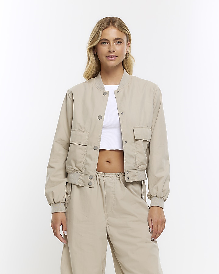 Beige bomber jacket | River Island