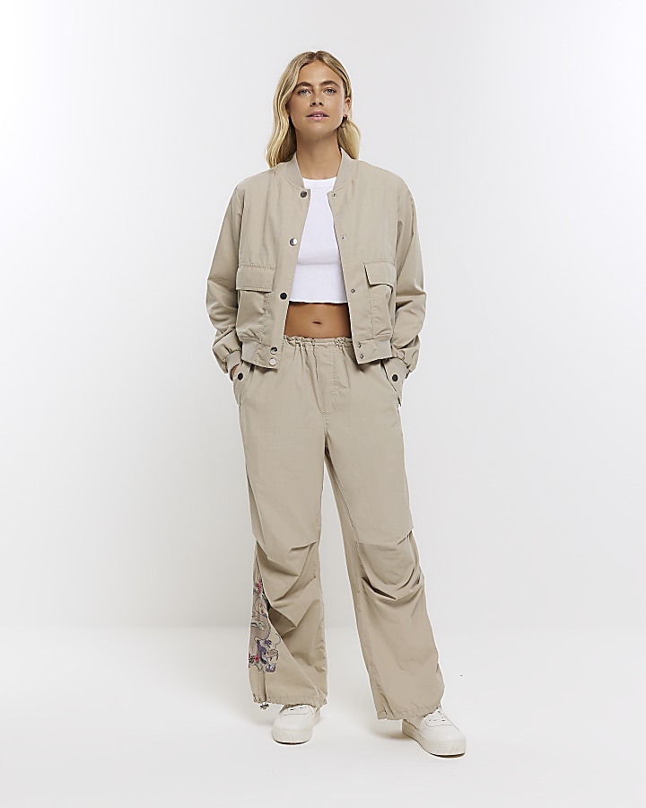 Beige bomber jacket River Island