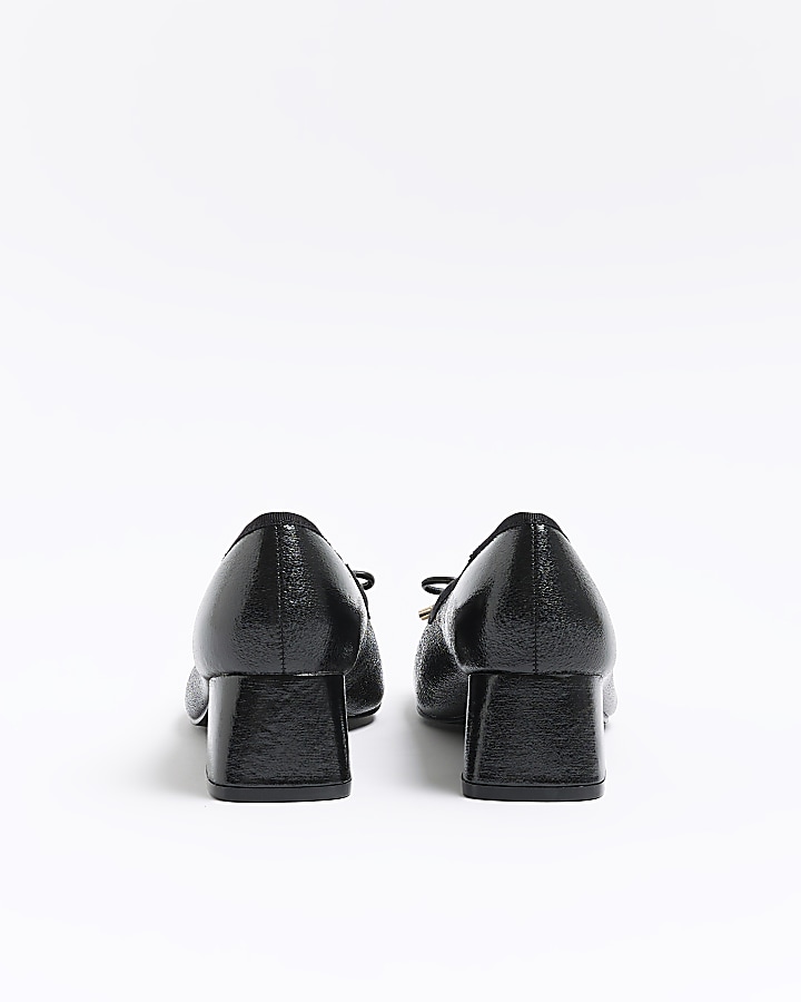 Black bow heeled court shoes | River Island