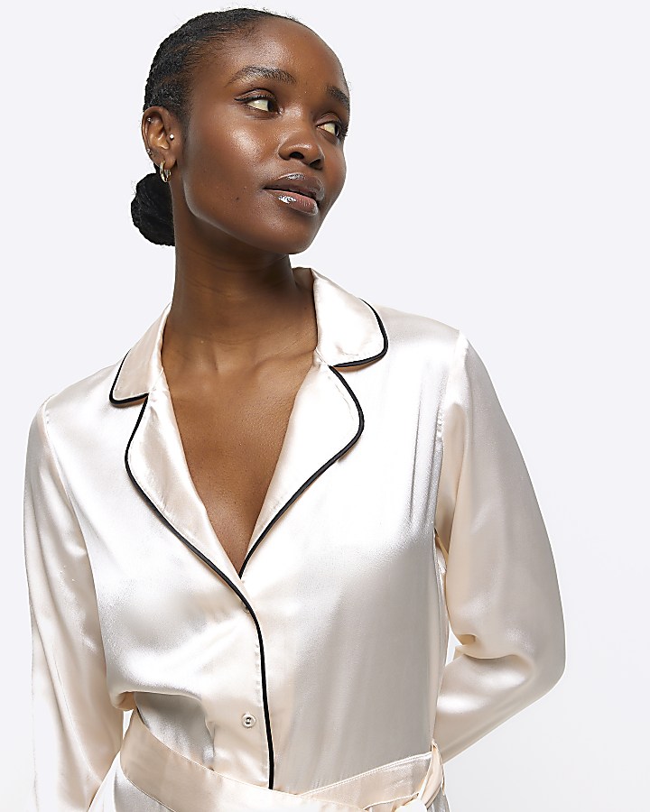 Pink satin pyjama jumpsuit River Island