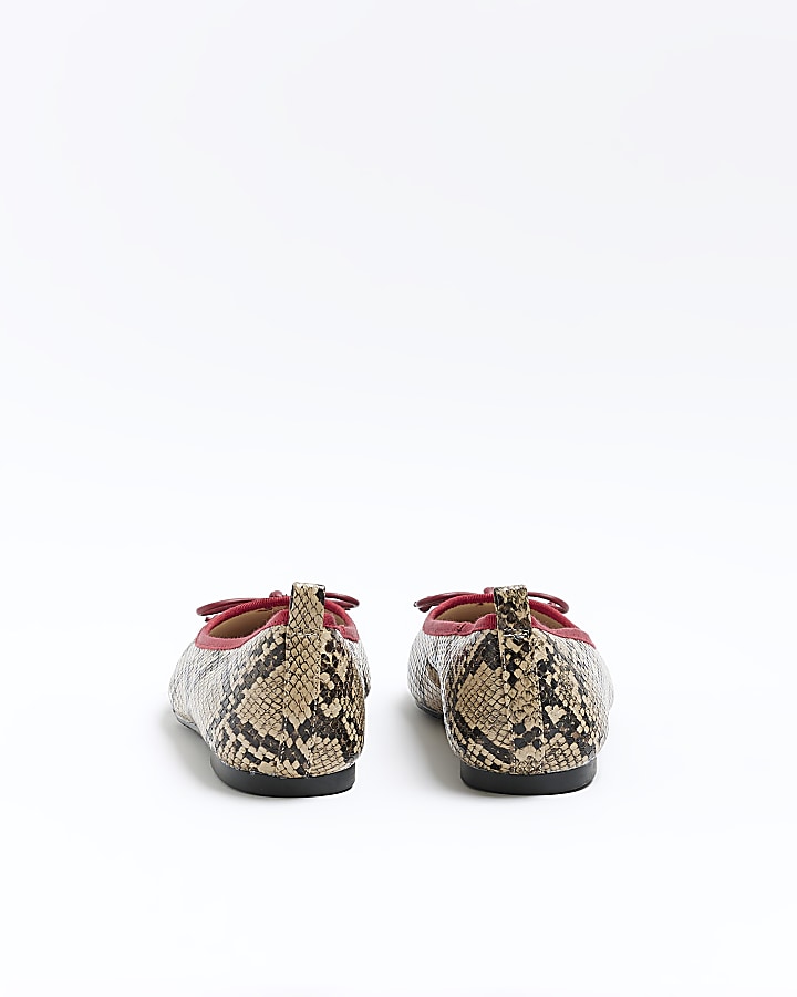 Beige animal print bow ballet shoes