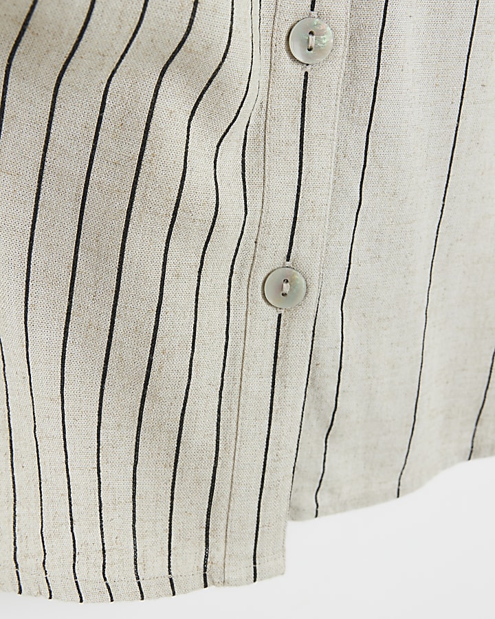 Stone stripe long sleeve shirt with linen