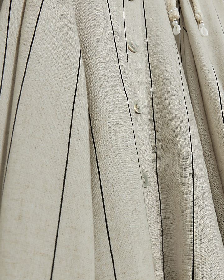 Stone stripe midi shirt dress with linen