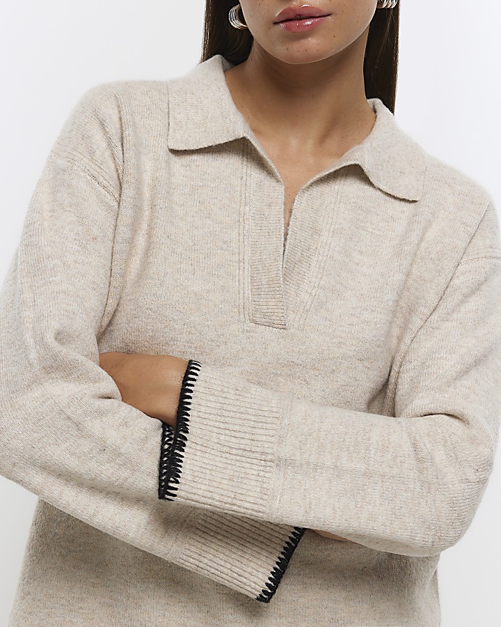 Beige collared cosy jumper River Island