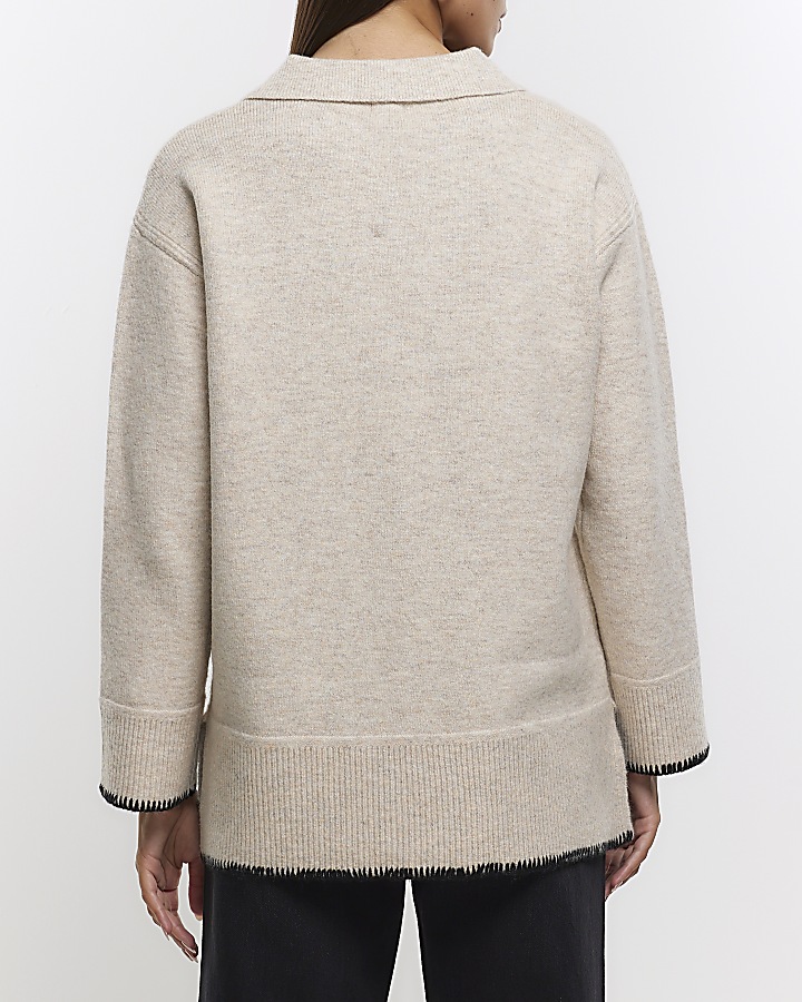 Beige collared cosy jumper River Island