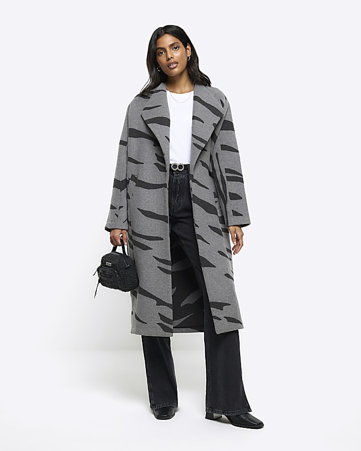 Grey zebra print fall away coatigan