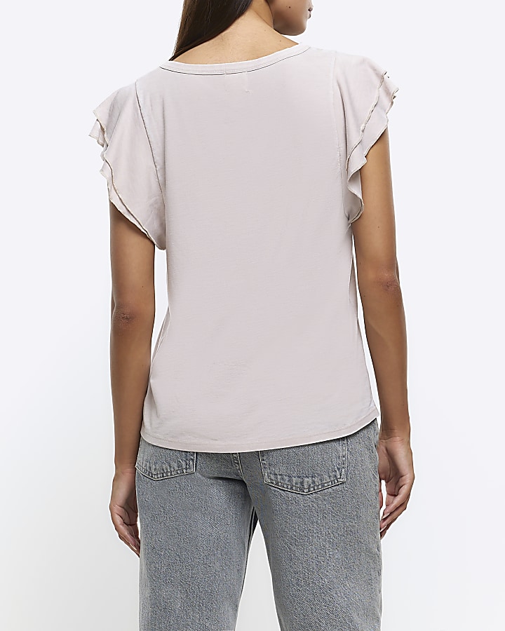 Grey frill sleeve t-shirt