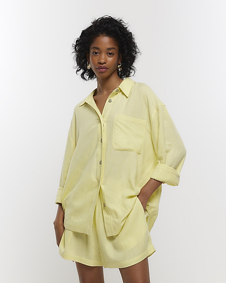 Yellow oversized cheap shirt dress