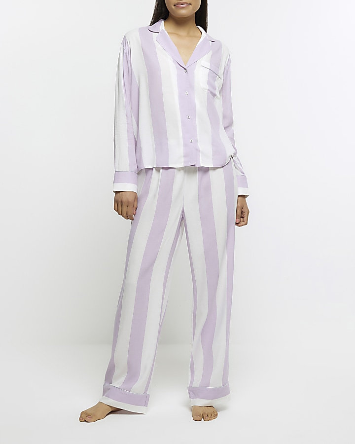 Lilac Stripe Pyjama Shirt River Island