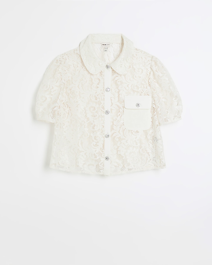 White lace puff sleeve shirt
