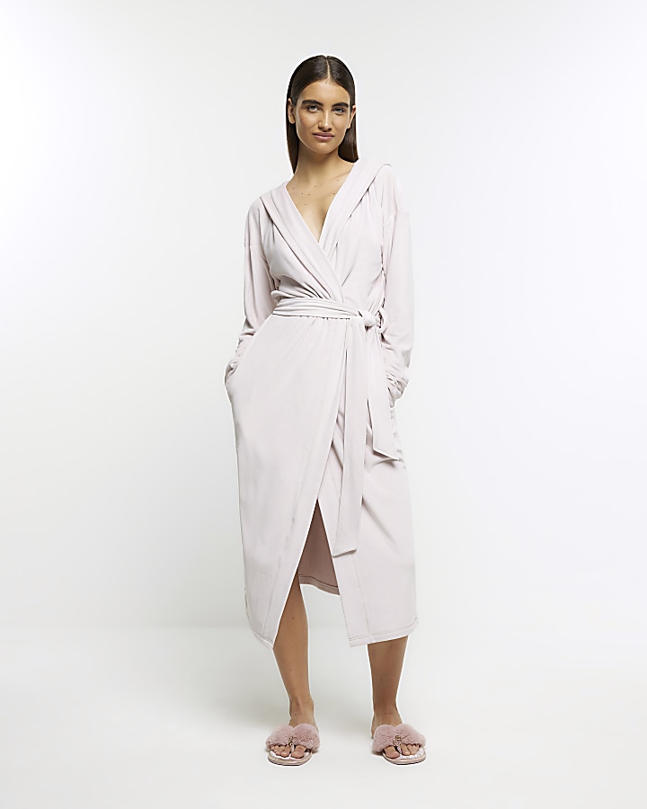 Pink soft hooded dressing gown