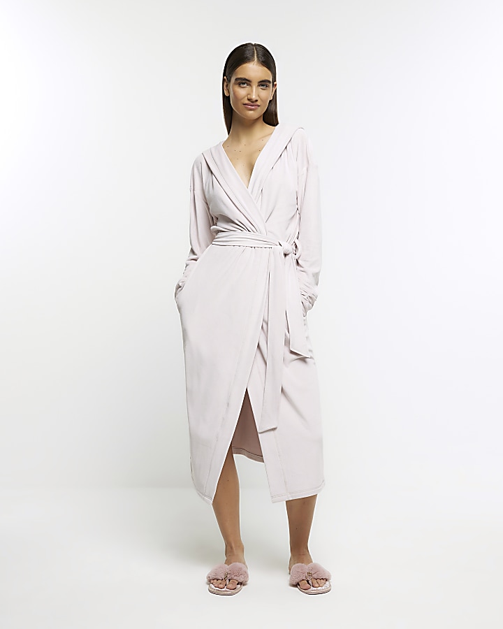 Pink soft hooded dressing gown River Island