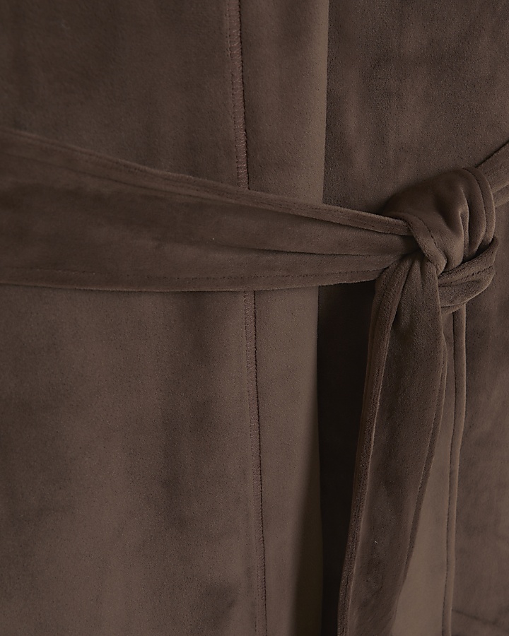 Brown soft hooded dressing gown