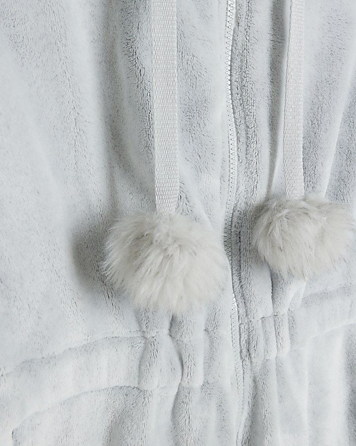 Grey faux fur hooded onesie