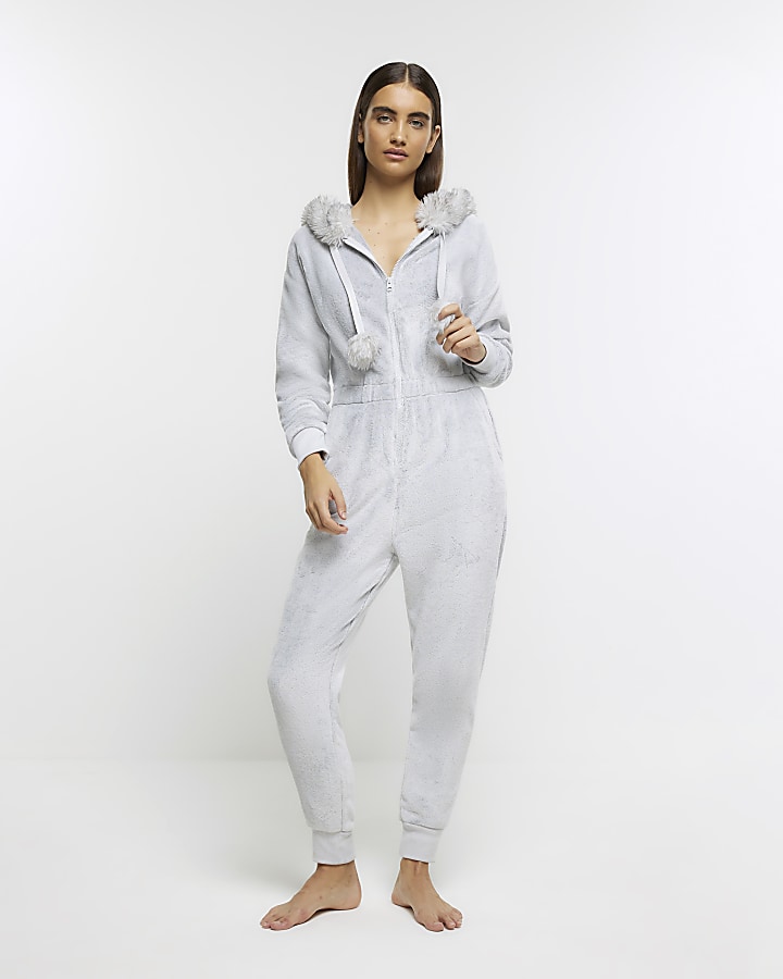 Womens grey 2025 fluffy onesie