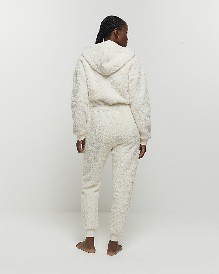 Cream borg hooded onesie | River Island