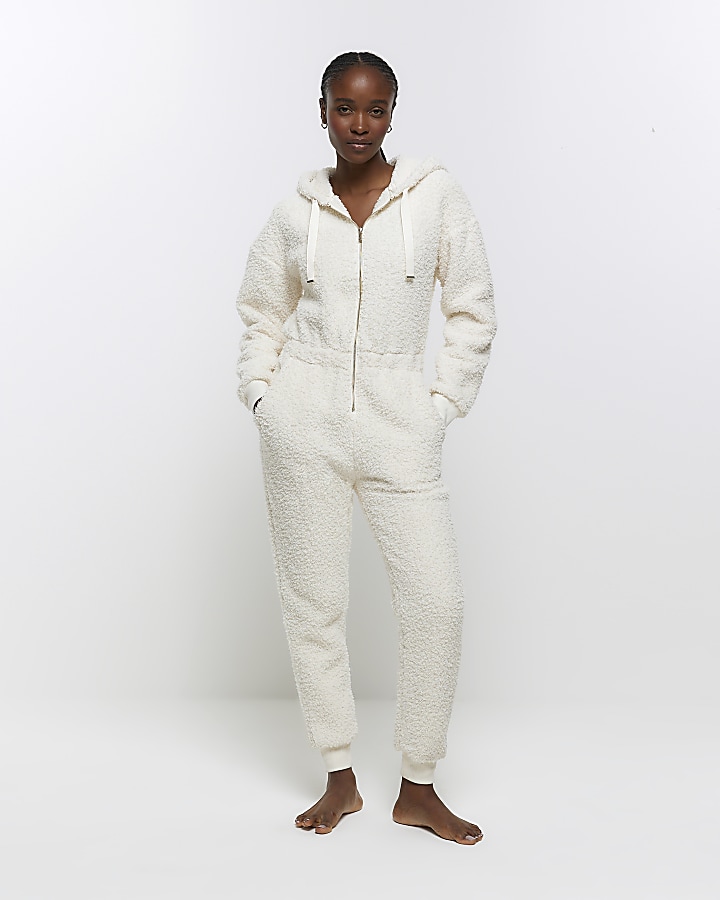 Cream borg hooded onesie