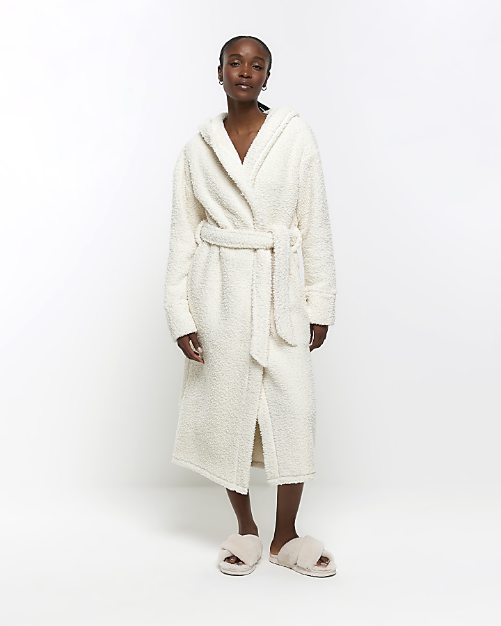 Cream borg hooded dressing gown River Island