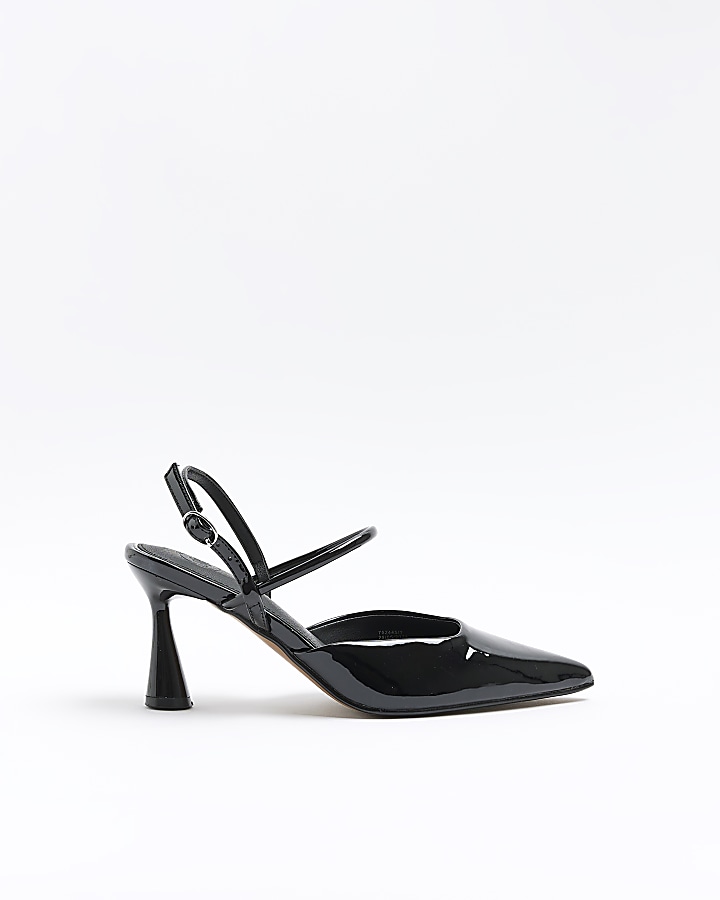 Black slingback heeled court shoes | River Island