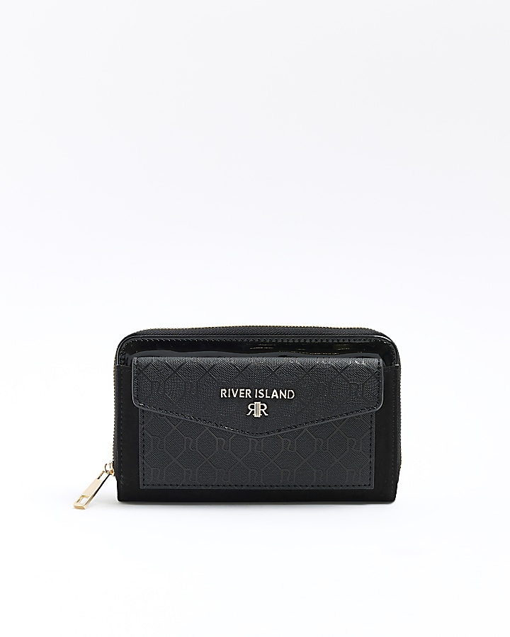 Black RI monogram envelope purse | River Island