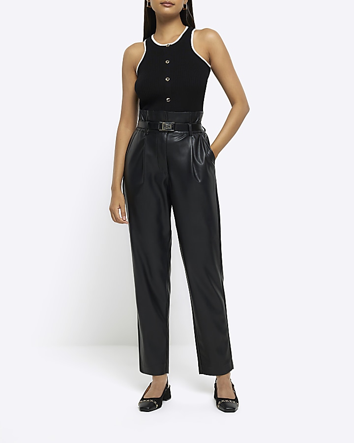 Black pu paperbag store trousers