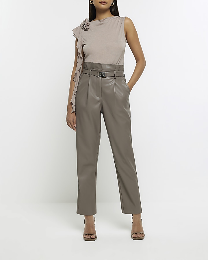 High waisted store leather paperbag trousers