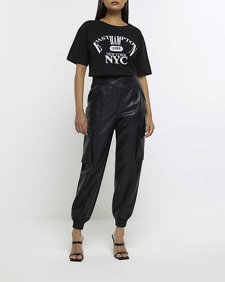 Faux leather cargo on sale trousers