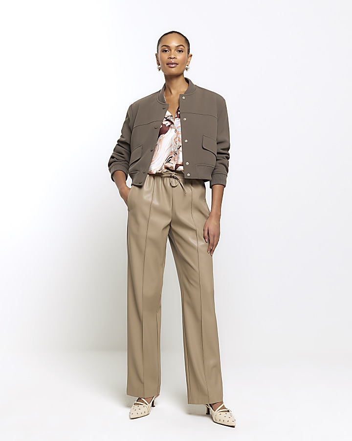 Cream faux hot sale leather trousers