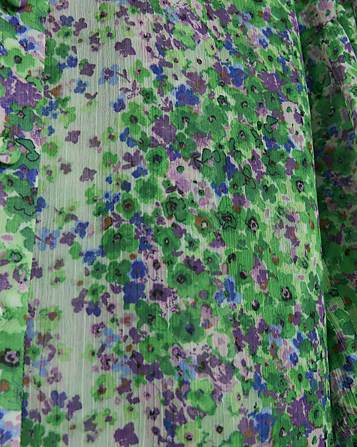 Green chiffon floral puff sleeve shirt | River Island