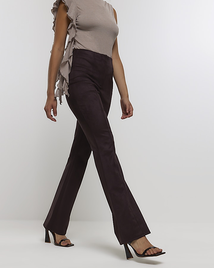 Brown suedette flared trousers