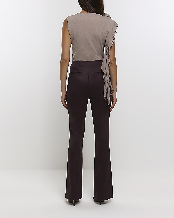 Brown suedette flared trousers