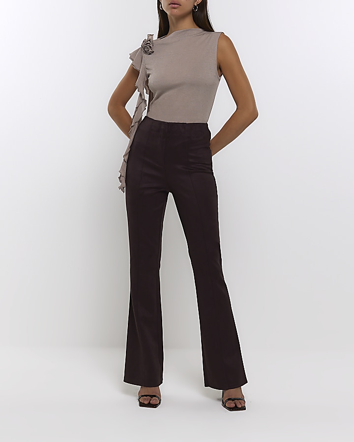 Brown suedette flared trousers