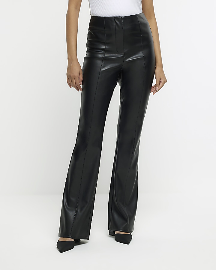 Black faux leather bootleg trousers | River Island