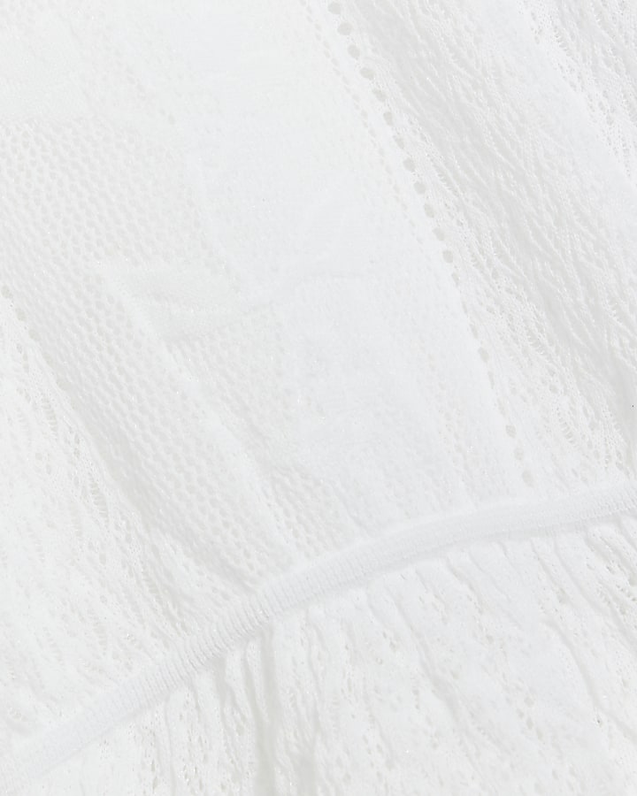 White knitted puff sleeve peplum top | River Island