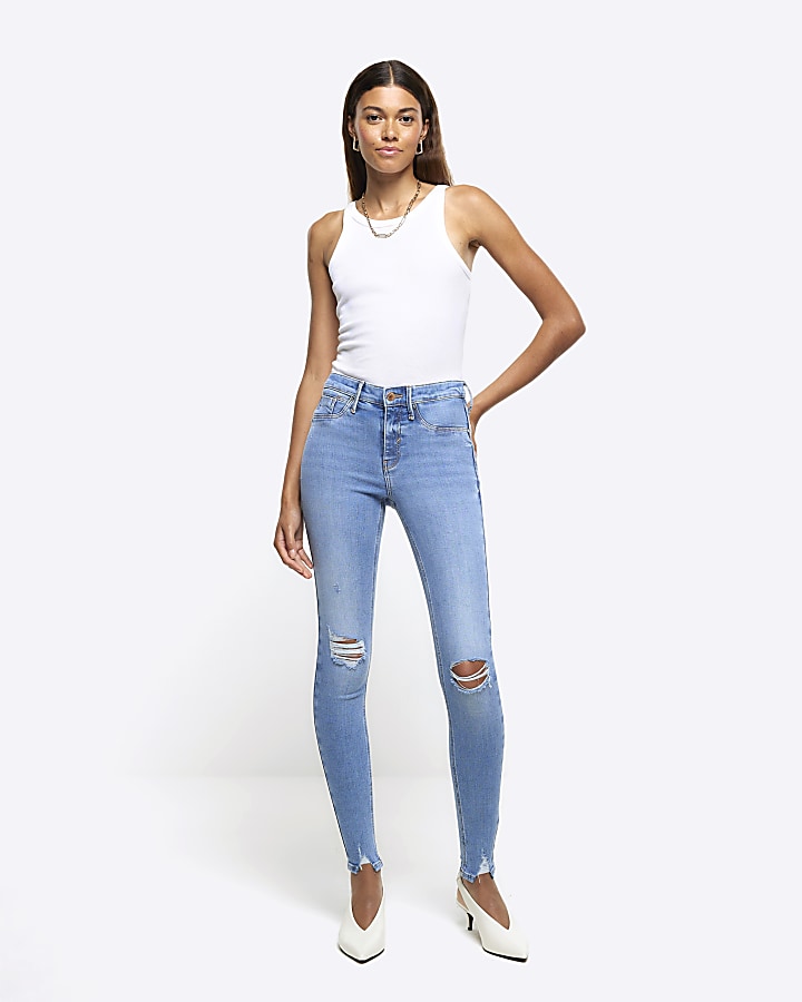 Blue molly ripped bum sculpt jeggings