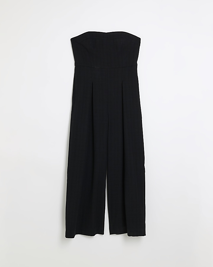 Black linen blend bandeau jumpsuit