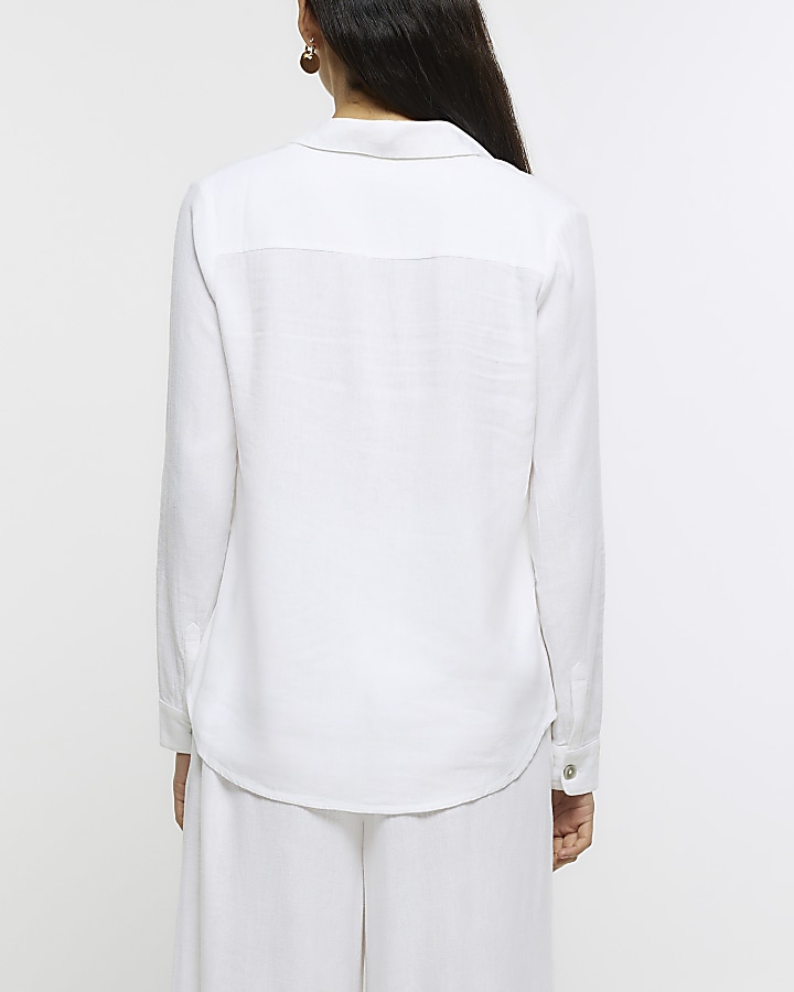 White buttoned up shirt with linen | River Island